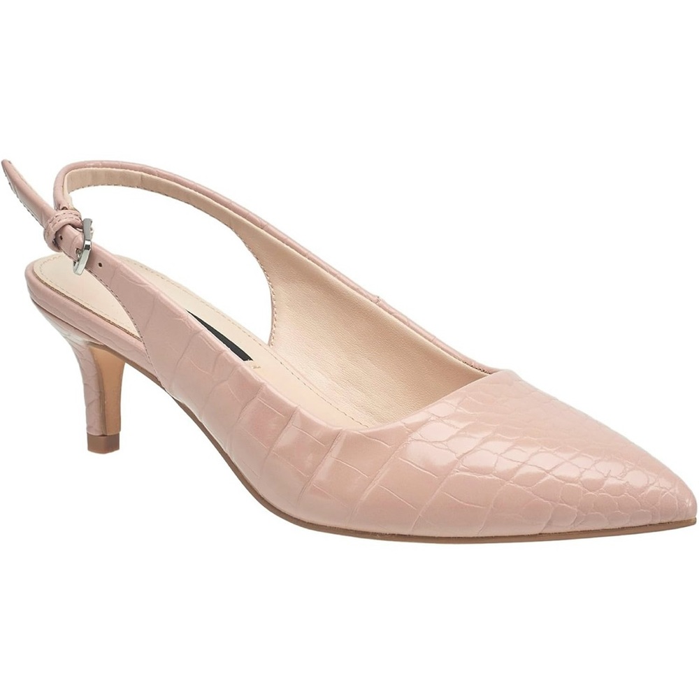 Croc-Textured Nude Slingback Kitten Heels